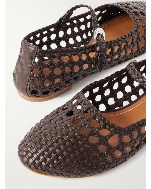 Staud White Nell Woven Leather Mary Jane Ballet Flats