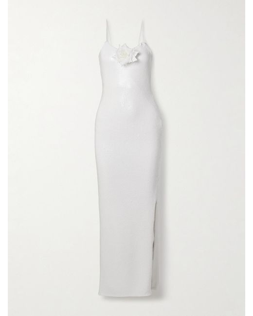 Rodarte White Embellished Silk-Trimmed Sequined Tulle Gown