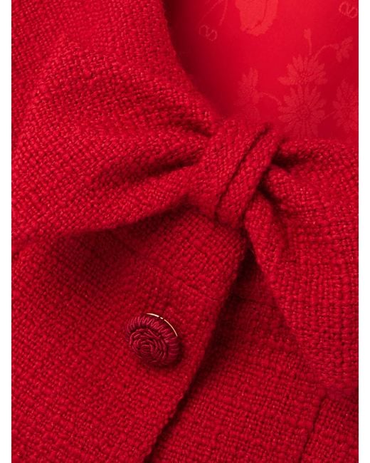 Valentino Garavani Red Bow-Detailed Wool-Blend Tweed Mini Dress