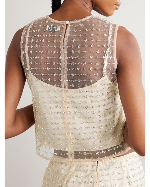 Staud Natural Seraphina Cropped Layered Embellished Tulle Top