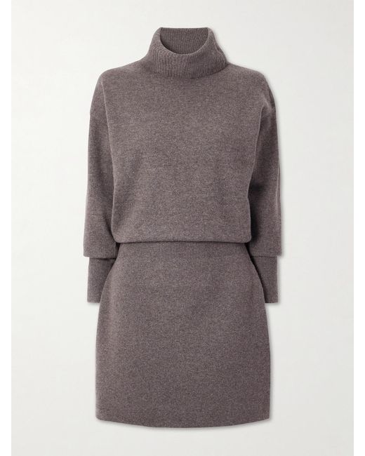Veronica Beard Gray Cassidy Merino Wool And Cashmere-Blend Turtleneck Mini Dress