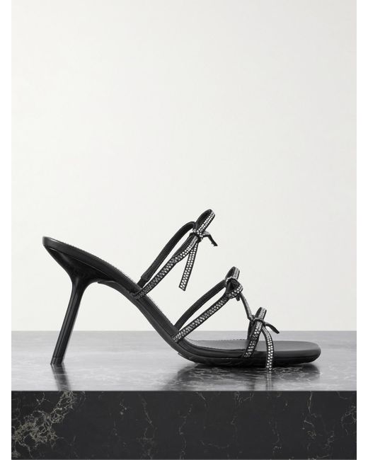 Loewe Black Petal Bow Crystal-Embellished Suede Sandals