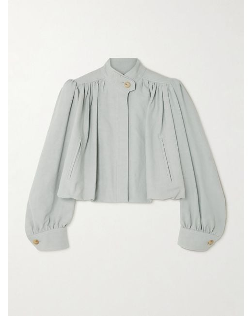 Chloé Gray Gathered Cotton-Dupioni Jacket