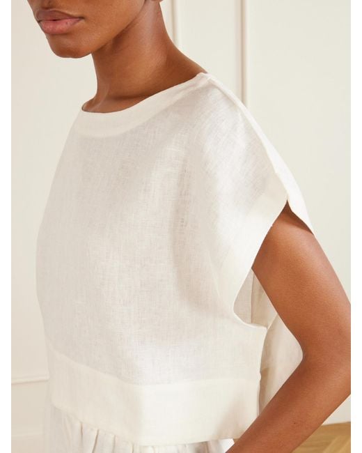 Suzie Kondi White Kori Cropped Linen Top