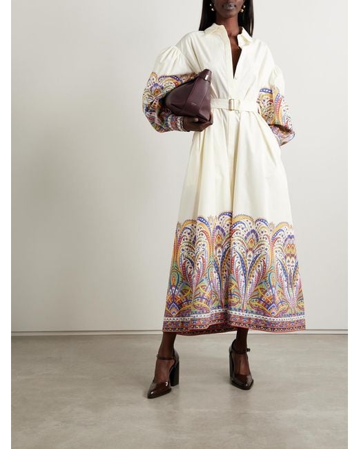 Etro Natural Belted Paisley-Print Cotton-Poplin Midi Shirt Dress