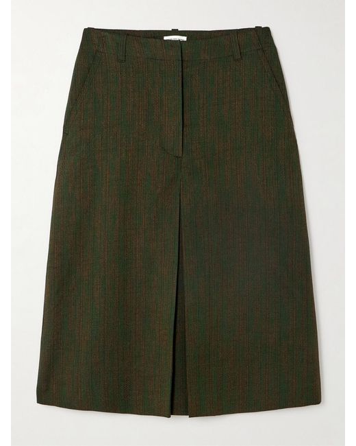 Dries Van Noten Green Metallic Cotton-Blend Jacquard Midi Skirt