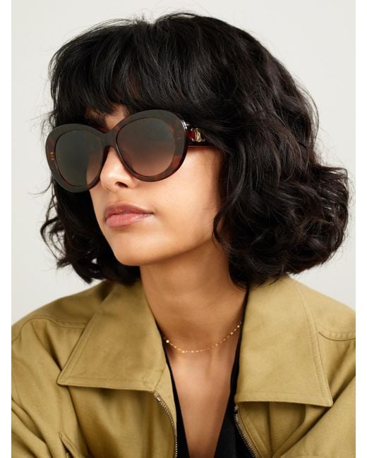 Céline Brown Triomphe Round-Frame Tortoiseshell Acetate Sunglasses