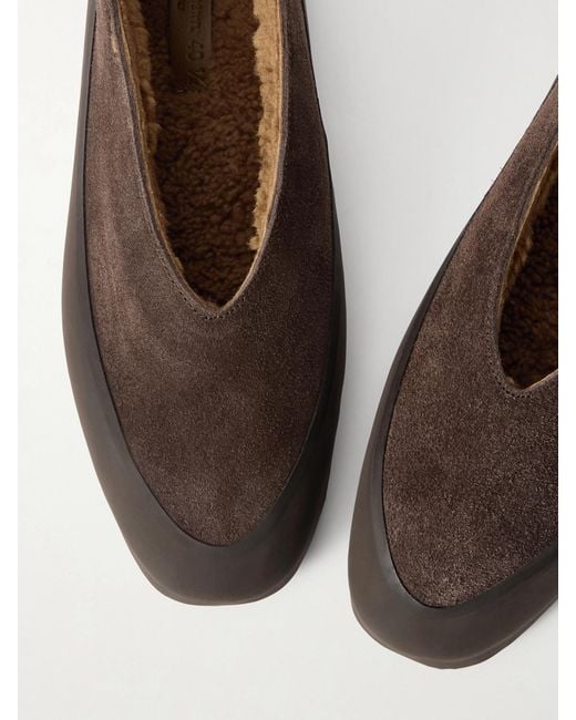 Le Monde Beryl Brown Shearling-Lined Suede Ballet Flats