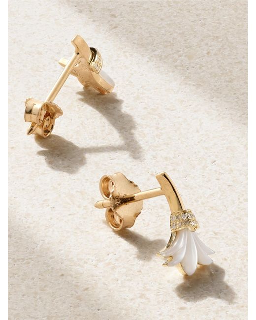 L'Atelier Nawbar Natural Psychedeliah 18-Karat, Mother-Of-Pearl And Diamond Earrings