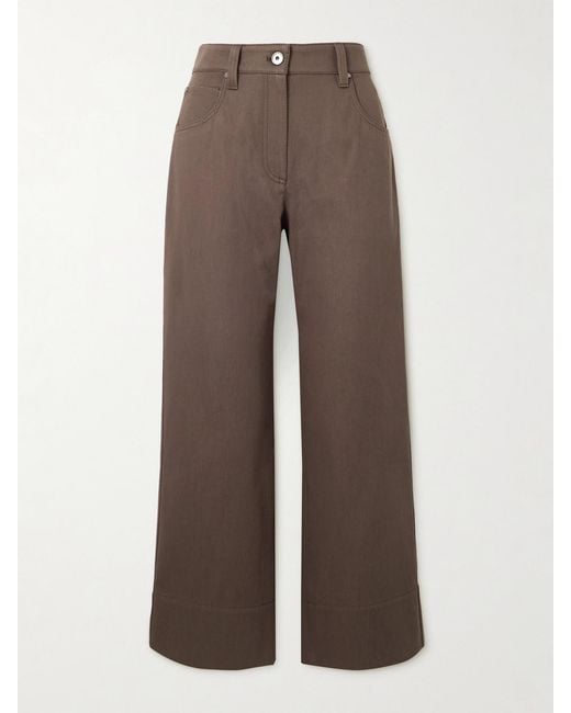 Brunello Cucinelli Brown Cropped Bead-Embellished Straight-Leg Jeans