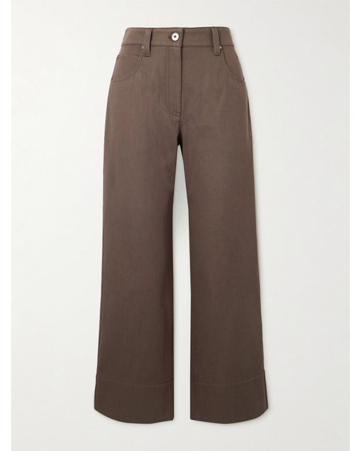 Brunello Cucinelli Brown Cropped Bead-Embellished Straight-Leg Jeans