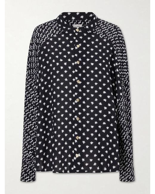 Donde Esteban Black Estrellitas Y Olas Printed Satin Shirt