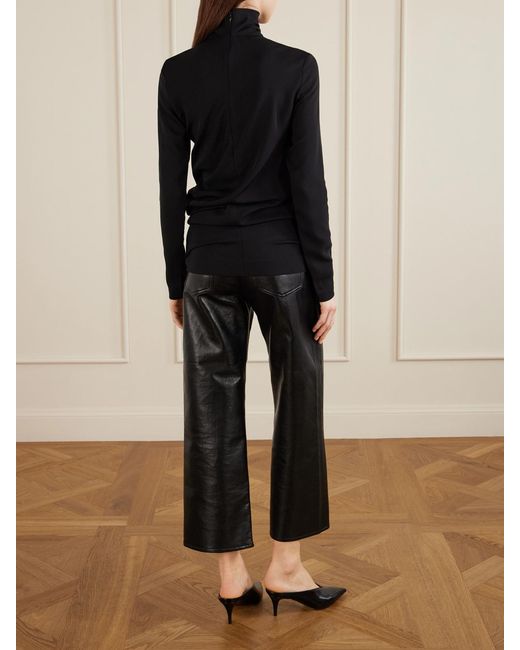 Totême Black Gathered Cady Turtleneck Blouse