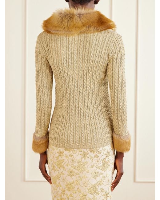 Saint Laurent Natural Shearling-Trimmed Lurex Cardigan