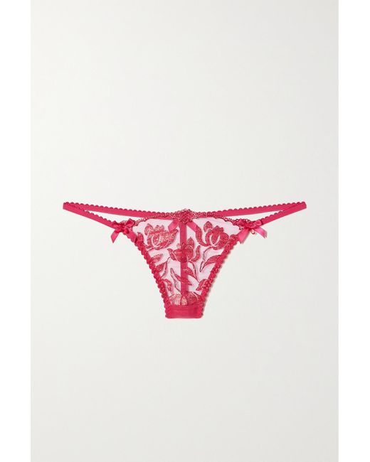 Agent Provocateur Sparkle Metallic Embroidered Tulle Thong in Pink - Lyst