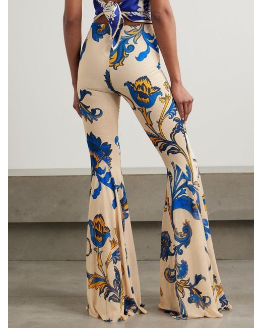 Etro Blue Printed Jersey Flared Pants