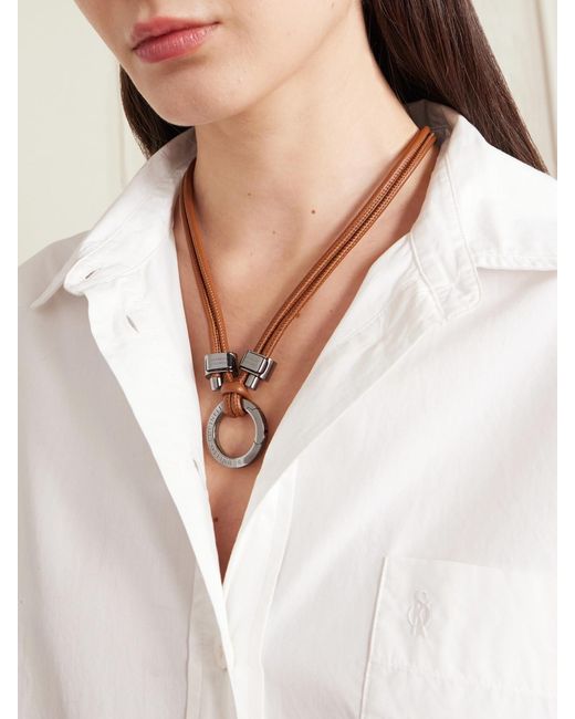 Brunello Cucinelli White Leather And-Tone Necklace