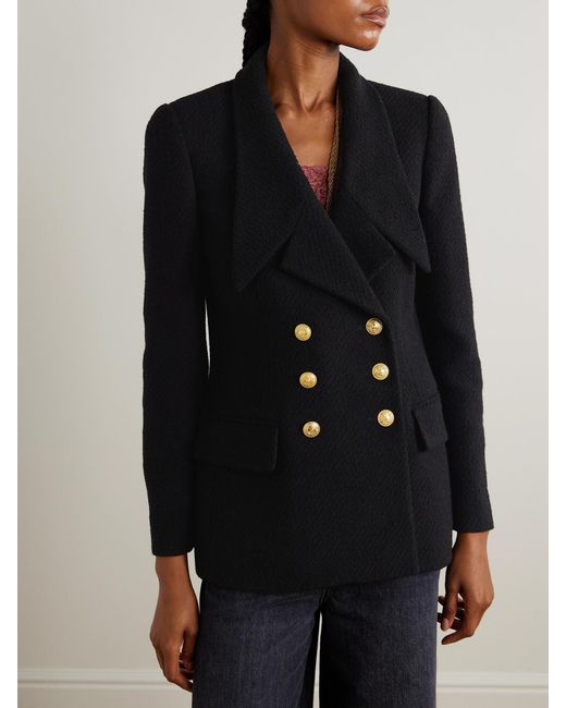 Chloé Black Double-Breasted Wool-Blend Bouclé Blazer