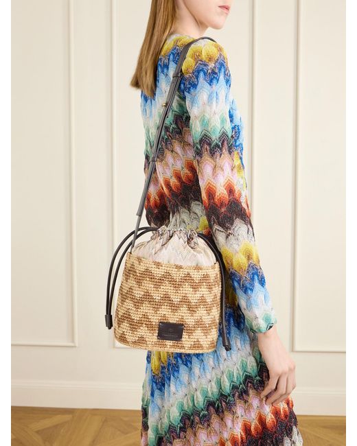Missoni Natural Small Striped Leather-Trimmed Raffia Bucket Bag