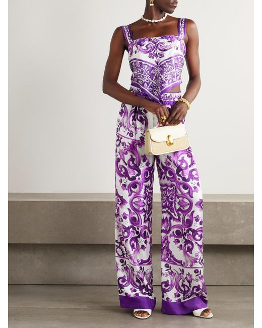 Pantalon Large En Serge De Soie Imprimée Dolce & Gabbana en coloris Purple