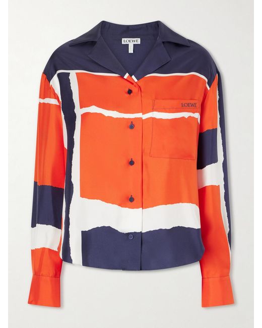 Loewe Blue Printed Silk-Twill Blouse