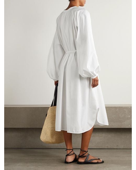 Loulou de Saison White Vitti Oversized Belted Cotton-Poplin Midi Dress