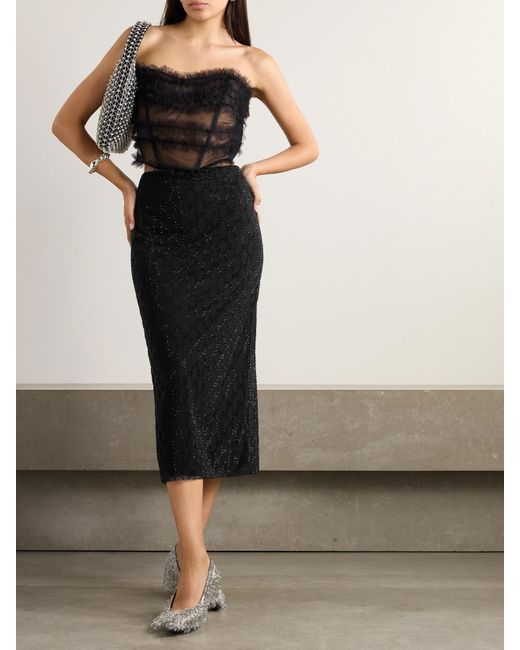 Gucci Black Midirock Aus Tüll Mit Kristallen