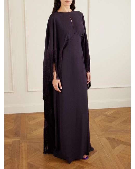 Taller Marmo Purple 1974 Cutout Fringed Crepe Gown