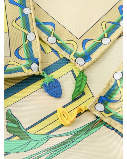 Tory Burch Blue The Pool Embellished Printed Silk-Twill Scarf