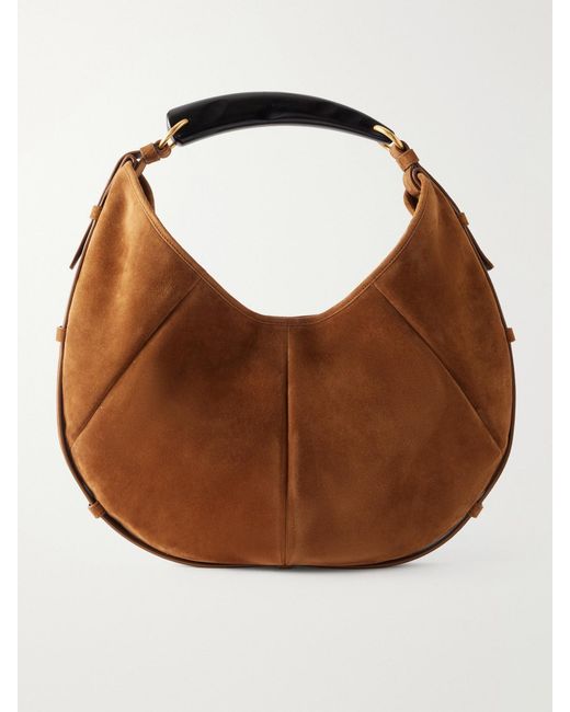 Saint Laurent Brown Mombasa Paneled Leather-Trimmed Suede Shoulder Bag
