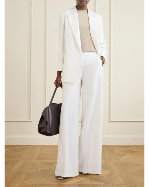 Max Mara White Cotton-Piqué Wide-Leg Pants