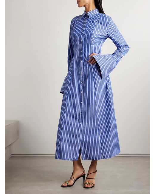 Brandon Maxwell Blue The Sammy Striped Cotton-Poplin Midi Shirt Dress