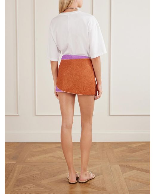 Oseree Pink Lumière Double Metallic Lurex Mini Skirt