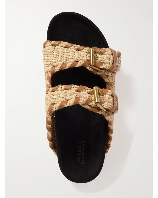 Isabel Marant White Lennyo Leather-Trimmed Woven Raffia Sandals