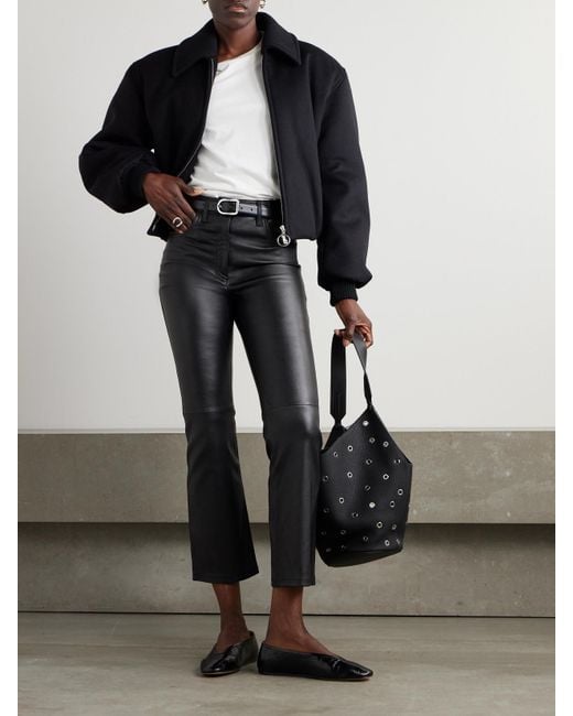 Joseph Black Duke Cropped Leather Flared Pants