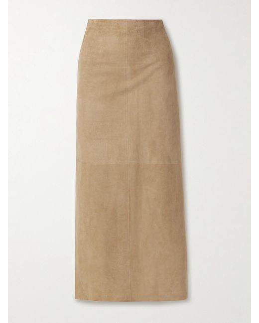 The Row Natural Danas Paneled Suede Midi Skirt