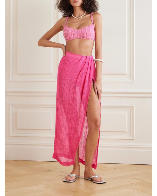 Lisa Marie Fernandez Pink Pareo Aus Gaze Aus Einer Leinenmischung