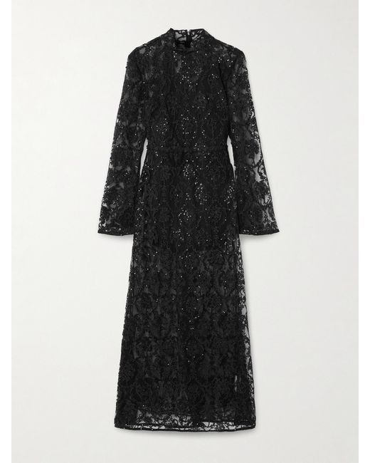 Agua Bendita Black Arcilla Paramo Embellished Embroidered Tulle Maxi Dress