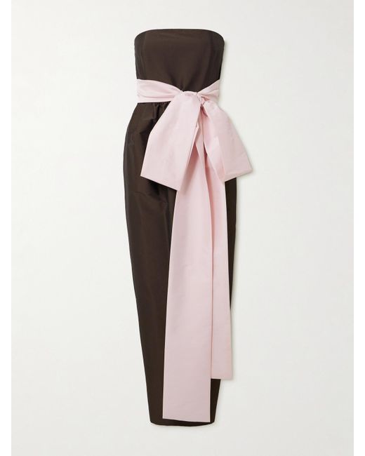 BERNADETTE Pink Lina Strapless Bow-Embellished Taffeta Gown