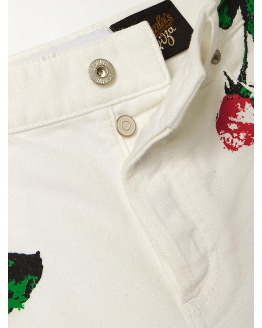 Loewe White Paula's Ibiza Frayed Floral-Print Denim Shorts