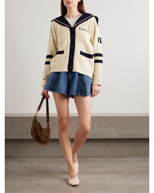 Sea Natural Maren Embroidered Cable-Knit Wool Cardigan