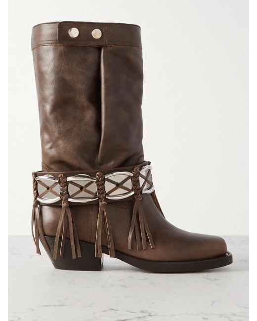 Isabel Marant Brown Ademe Embellished Fringed Leather Ankle Boots