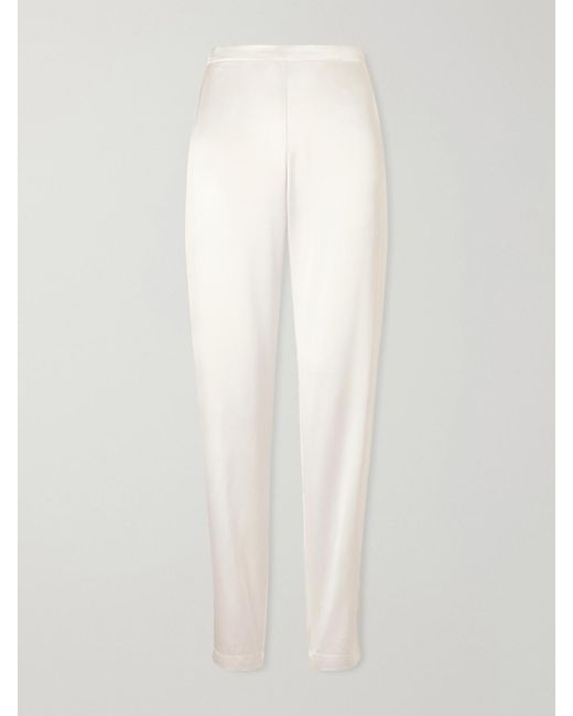The Park White Rebecca Silk-Satin Straight-Leg Pants