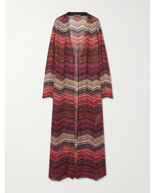Missoni Red Mare Cardigan Aus Gestreiftem Metallic-Häkelstrick Mit Pailletten