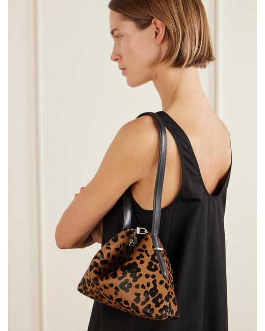 Totême  Natural Lucky Wristlet Leather-Trimmed Leopard-Print Calf Hair Shoulder Bag