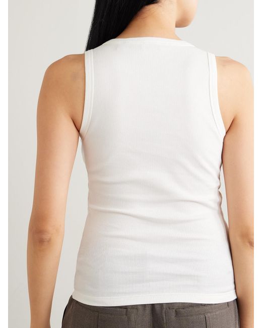 Burberry Natural Lace-Up Embroidered Ribbed Stretch-Cotton Jersey Tank