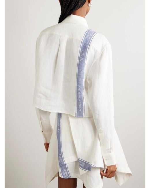 J.W. Anderson White Cropped Linen-Jacquard Shirt