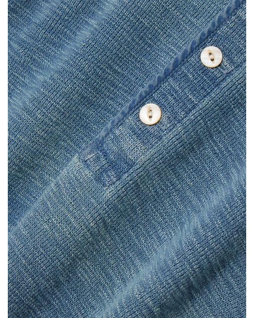 RRL Blue Stretch-Cotton Henley Top
