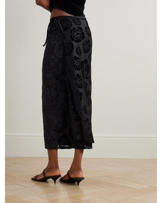 Sir Black Vittoria Stretch Devoré-Velvet Midi Wrap Skirt