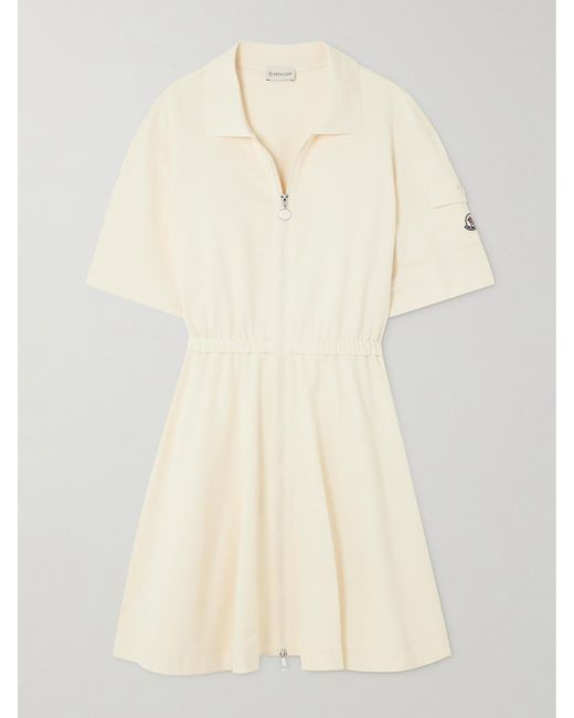 Moncler Natural Pleated Cotton-piqué Mini Shirt Dress